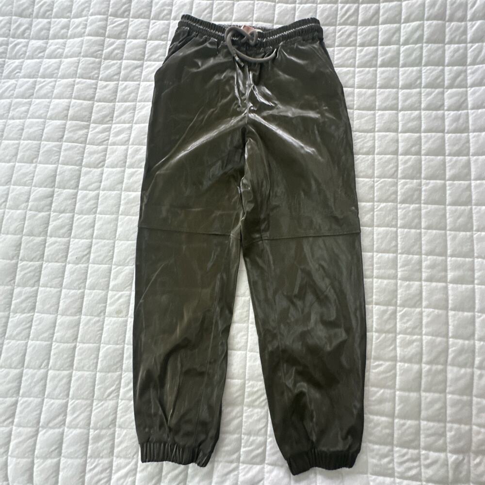 Jucy Judy Pants Womens 26 Olive Green Leather Like Joggers Drawstring Minimalist